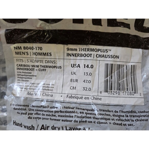 Sorel Caribou 9MM Boot Liners Replacement Men 14 Thermoplus Warm Dry Snow Cuff - Picture 3 of 4